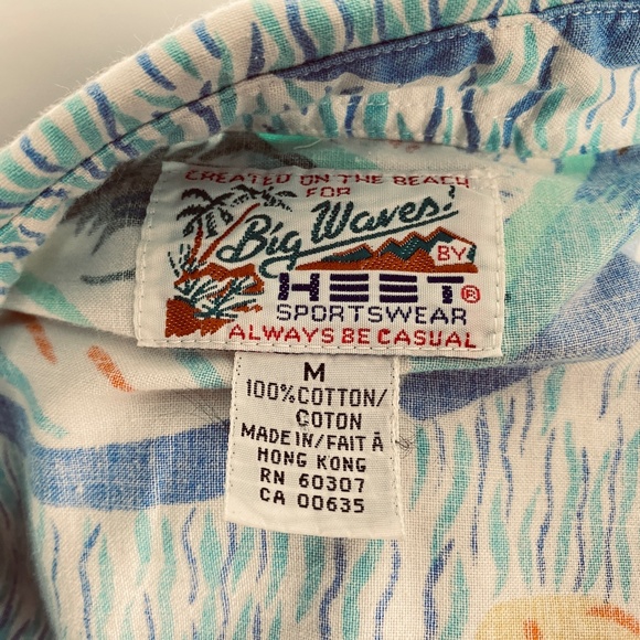 Vintage Mens Big Waves Heet Sportswear Shirt Medium Aloha Print Short Sleeve - Picture 10 of 12
